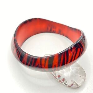 Black & Red Acrylic Zebra Stripe Asymmetrical Bangle Bracelet